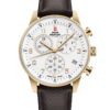 Swiss Military Minimalist Chronograph Watch with white dial and brown leather strap – Swiss Made heritage chronograph with gold case.