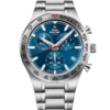 Montre chronographe militaire suisse à cadence rapide bleu argent acier vue de face
