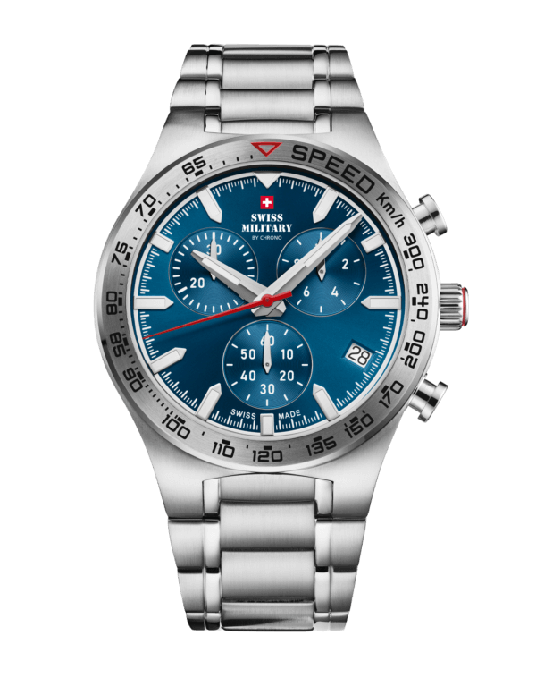 Swiss Military Speed Chronograph Watch blue silver steel front view