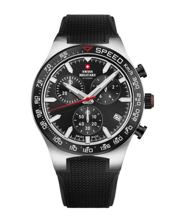 Swiss Military Speed Chronograph Watch black rubber front view