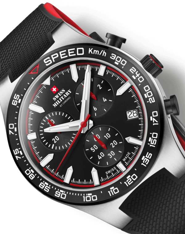 Montre chronographe militaire suisse à cadence rapide bracelet en caoutchouc
