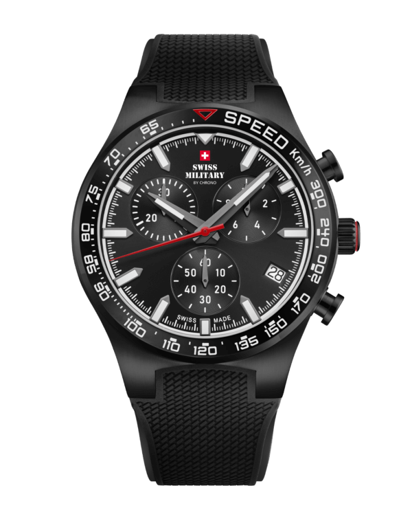 Swiss Military Speed Chronograph Watch black PVD rubber front view