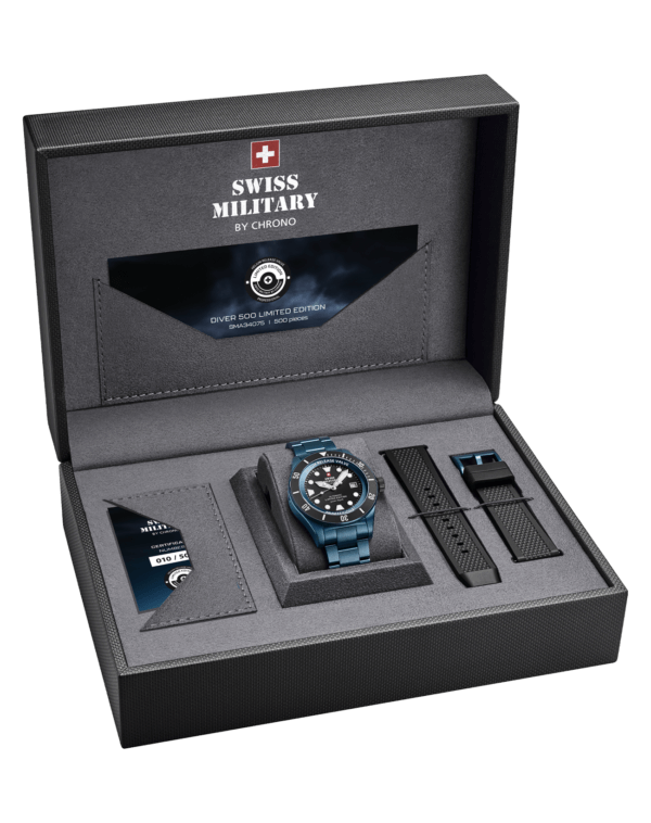 Swiss Military DIVER 500 Limited Edition – Luxury Presentation Box with Certificate and Dual Straps